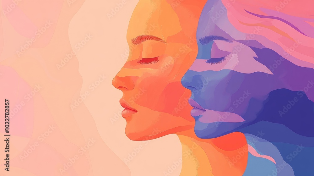 Abstract Art Illustration Of A Female Face In Double Exposure Exploring Mental Health Concepts Like Depression And Emotions Set Against A Colorful Background Ai Generated Image Abstract Art Illustration Of A Female Face In Double Exposure Exploring Mental Health Concepts Like Depression And Emotions Set Against A Colorful Background Ai Generated Image