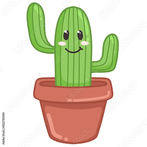 Cactus in a pot with a vibrant green design, perfect for garden decoration and spring themes