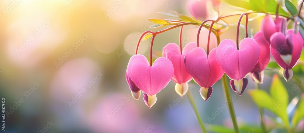 Blooming Pink Heart Shaped Dicentres In The Summer Garden Blooming Pink Heart Shaped Dicentres In The Summer Garden