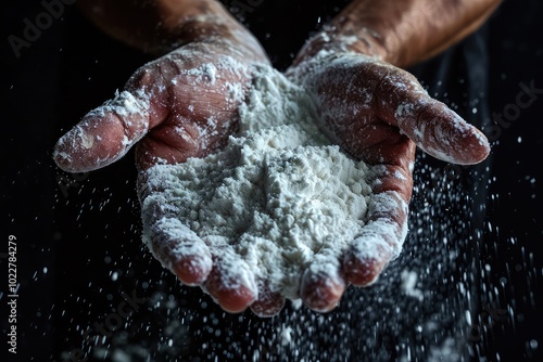 White Gypsum Powder in Hands, Clay or Diatomite Isolated, Hands Hold Powdered Chemicals, AI