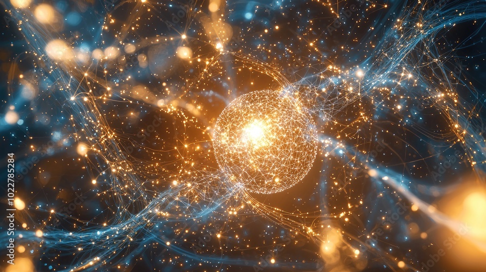An artistic visualization of ideas expanding into the unknown. A galaxy-like swirl of light and color, with abstract lines and geometric shapes representing An artistic visualization of ideas expanding into the unknown. A galaxy-like swirl of light and color, with abstract lines and geometric shapes representing