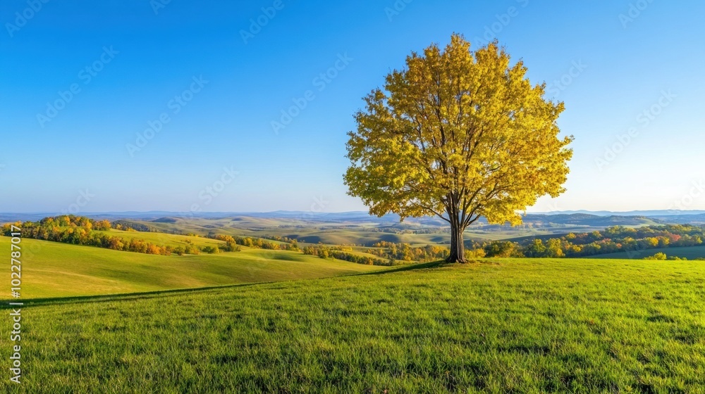 Naklejka premium Solitary Tree Against a Clear Blue Sky Landscape
