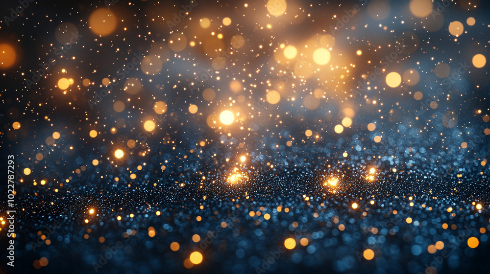 Fototapeta premium Blue and gold Abstract background with a bokeh effect and sparkling accents