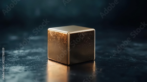 Wallpaper Mural A shiny gold cube on a textured surface, reflecting light in a captivating way, perfect for design purposes. Torontodigital.ca