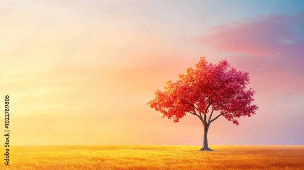 Vibrant Tree Against a Colorful Sunset Sky Vibrant Tree Against a Colorful Sunset Sky