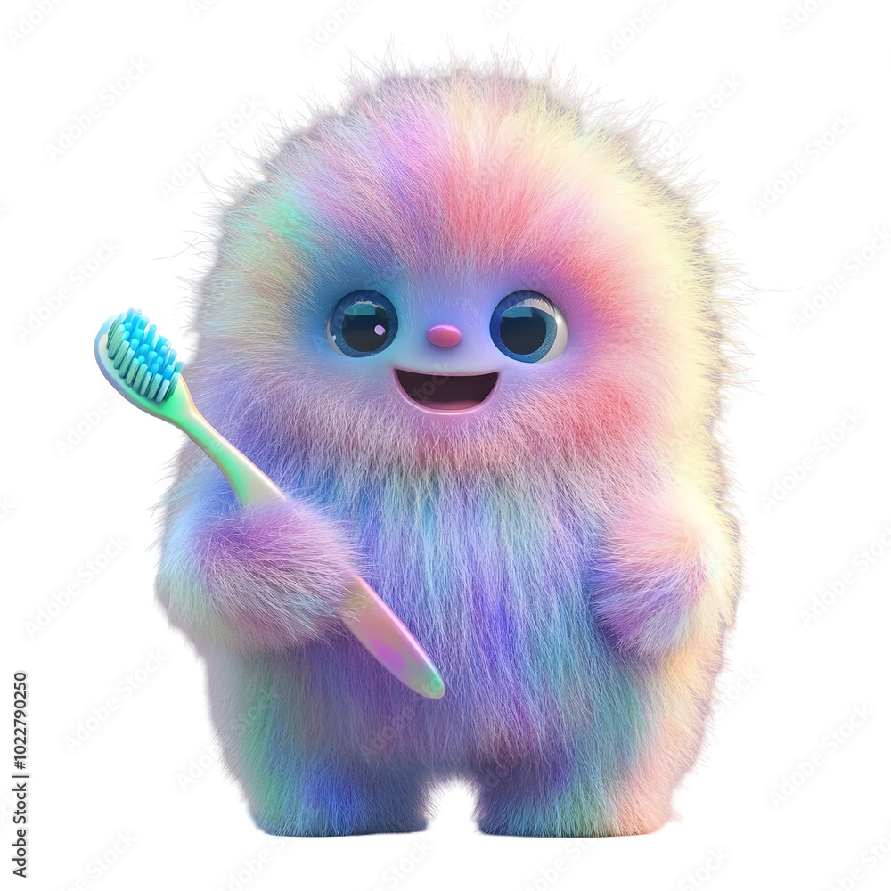 Obraz premium kid friendly, fluffy monster with toothbrush