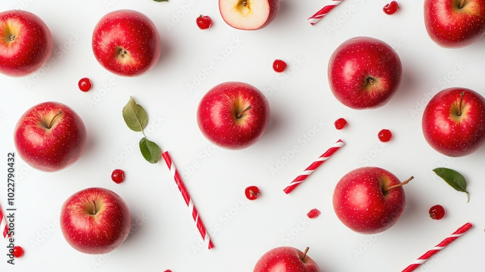 Apples and Drink Straws on White Background Apples and Drink Straws on White Background