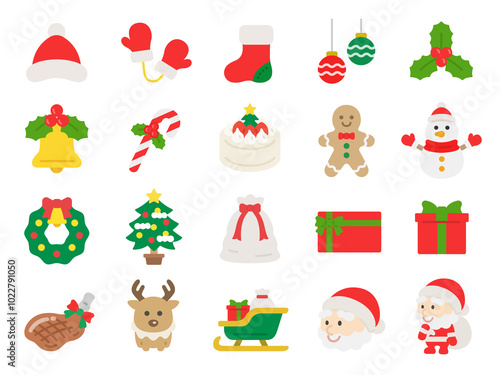 いろいろな、クリスマスのアイコンのイラストセット