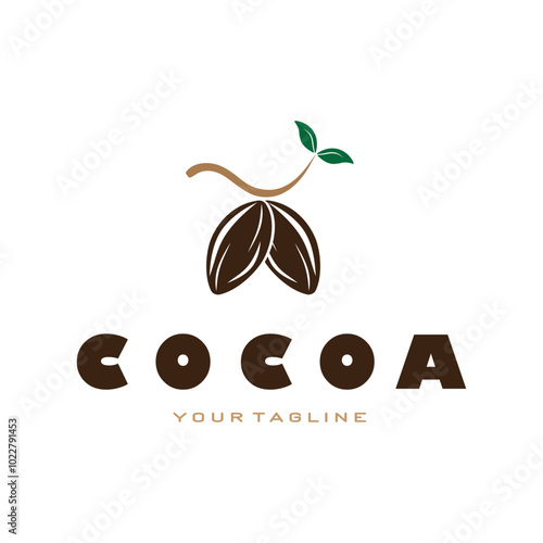cocoa logo,cocoa bean,cocoa tree,cocoa branches and leaves,chocolate mix on white background,vintage,modern,simple,minimalist icon illustration template design vector
