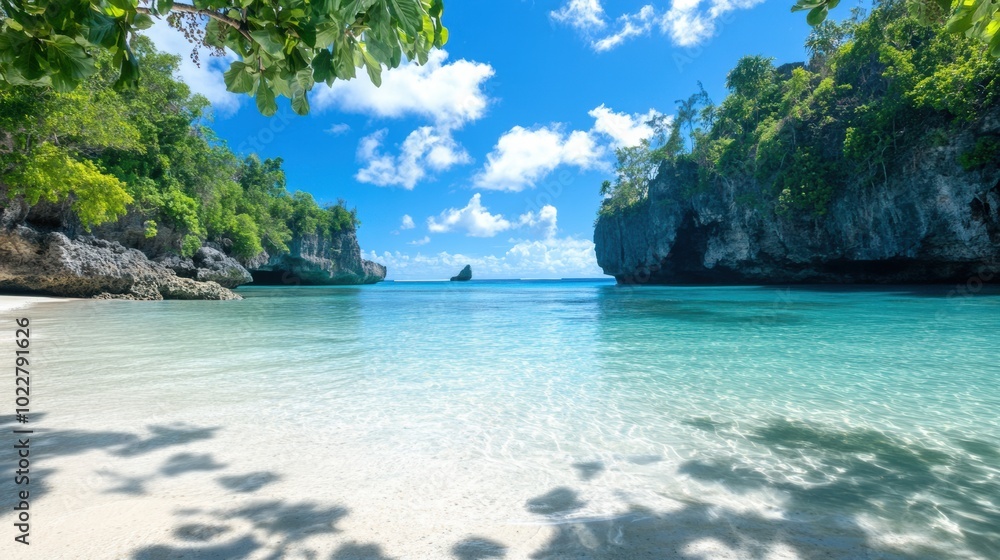 Obraz premium Serene Tropical Beach with Clear Blue Water and Sunlight