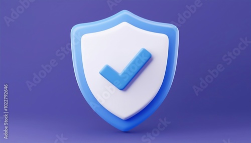 Free Download A 3D shield icon with a checkmark, symbolizing security and trust, set against a purple background. - GFXLoad