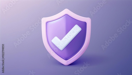 A stylized purple shield with a checkmark, symbolizing security, trust, and validation in a modern design context.