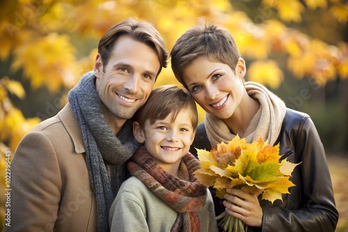 happy family in autumn park enjoy a sunny day on a autumn day