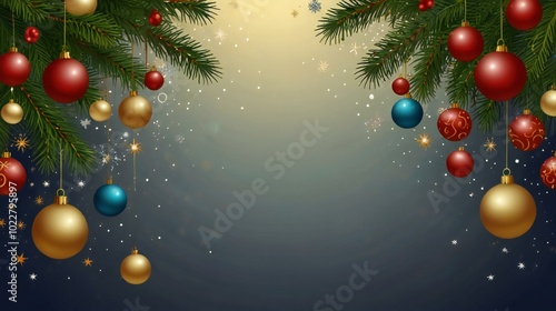 christmas tree with balls and snowflakes