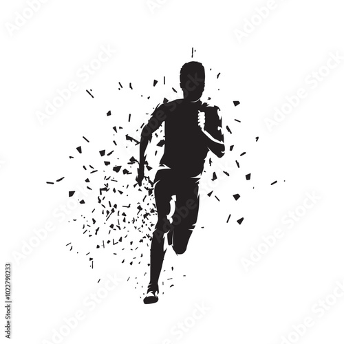 Run, running man, isolated vector silhouette, male runner, front view