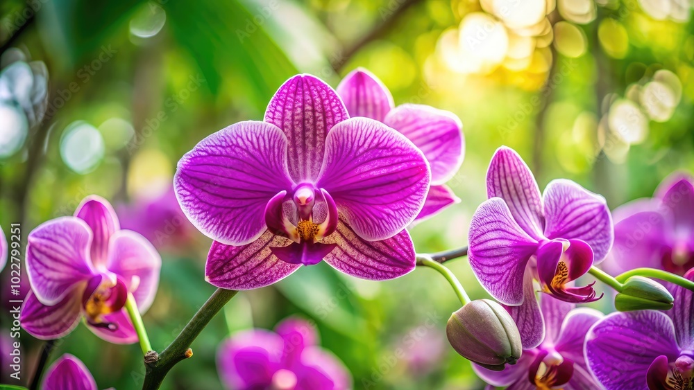 Obraz premium Stunning Purple Orchid Flower Blooming in Natural Light Against a Soft Focus Background