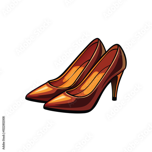 Illustration of a pair of brown court shoes with pointed toes and high heels.