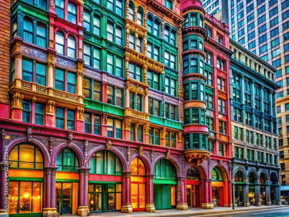 Naklejka premium Stunning View of a Historic Department Store Facade in Downtown Chicago with Urban Architecture