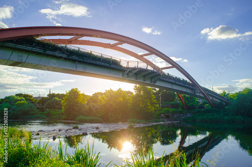 Steel bridge with sunset in Osan,Korea. photo