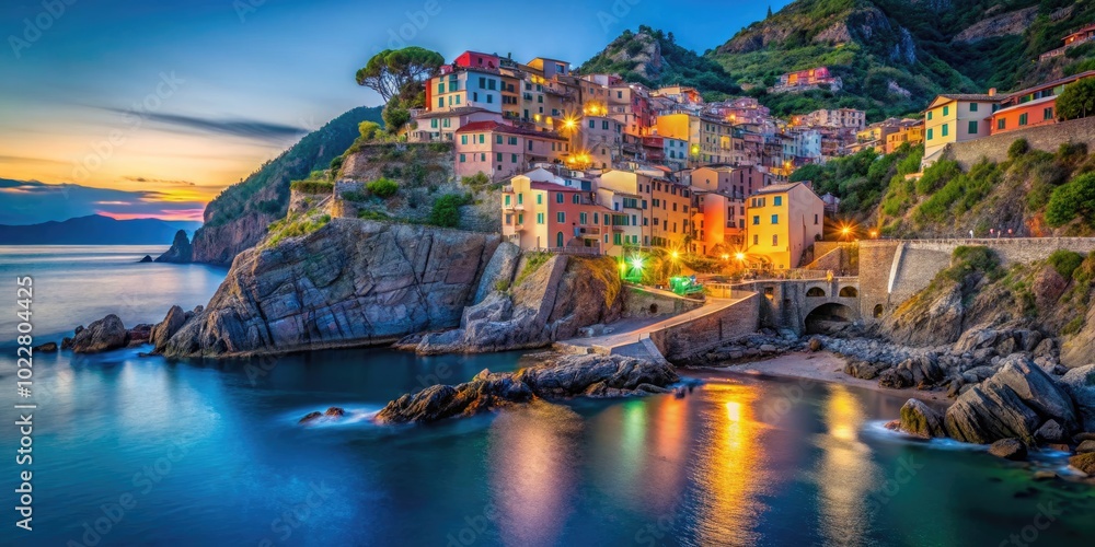 Fototapeta premium Stunning View of the Ligurian Coast with Colorful Cliffs and Clear Blue Mediterranean Sea