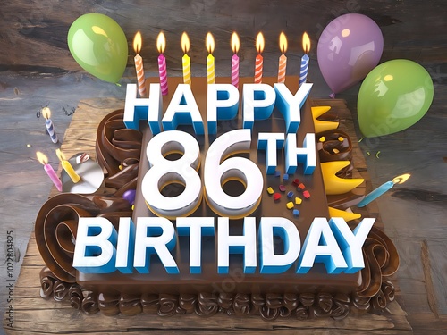 Happy 86th Birthday Cake with Gold Balloon Numbers photo