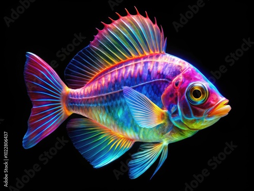 Stunning X-Ray Fish Displaying Transparent Body and Vivid Colors in a Marine Aquarium Setting