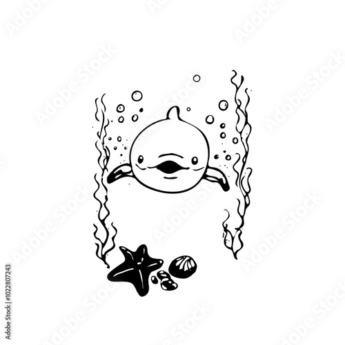 Illustration of a dolphin on the seabed