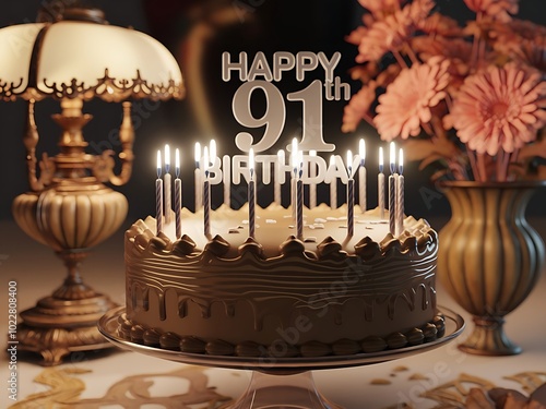 Luxurious 91st Birthday Cake with Candles photo