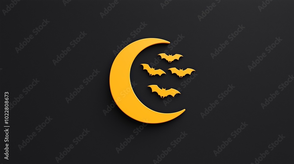 Crescent moon with subtle bat shapes flying across, creating a mysterious Halloween night atmosphere. Halloween concept. Crescent moon with subtle bat shapes flying across, creating a mysterious Halloween night atmosphere. Halloween concept.