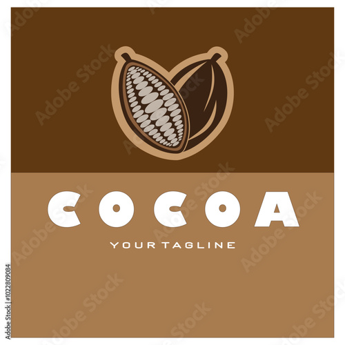 cocoa logo,cocoa bean,cocoa tree,cocoa branches and leaves,chocolate mix on white background,vintage,modern,simple,minimalist icon illustration template design vector