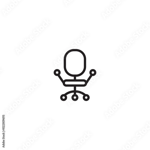 Office chair icon. Desk chair symbol. Seating furniture. Rolling office chair icon. Simple line art chair.