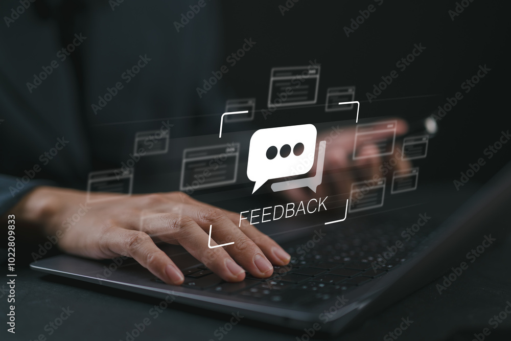 © Goodtime - Manager collects information from customer satisfaction to develop products and services, Feedback concept, user comment rating online, writing feedback review, reputation management. © Goodtime - Manager collects information from customer satisfaction to develop products and services, Feedback concept, user comment rating online, writing feedback review, reputation management.