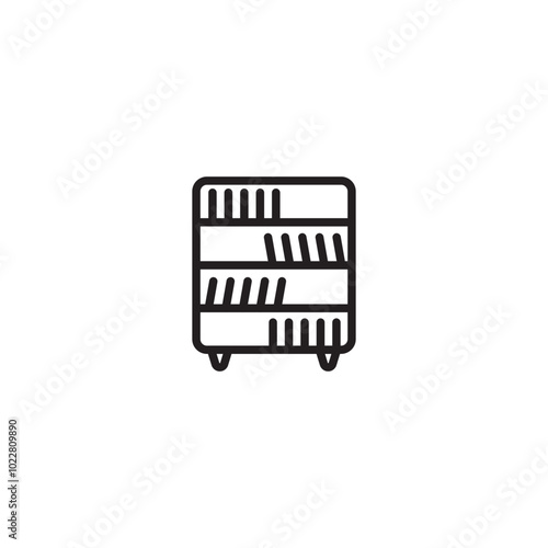Bookshelf icon. Bookcase symbol. Library furniture. Bookshelf with books. Simple line art bookshelf.