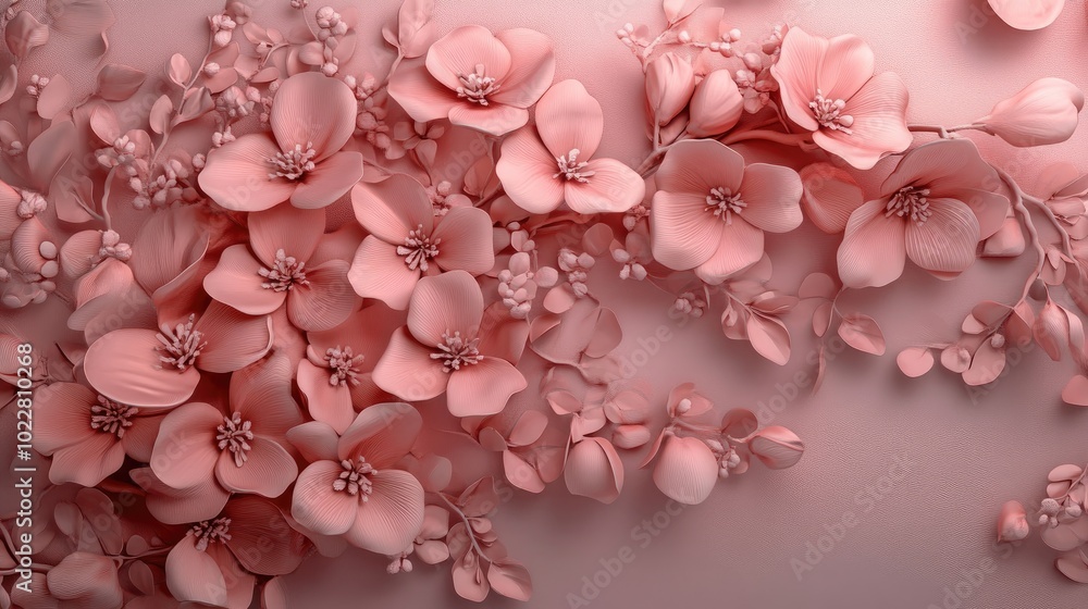 3D design of a pink floral mural wallpaper 3D design of a pink floral mural wallpaper