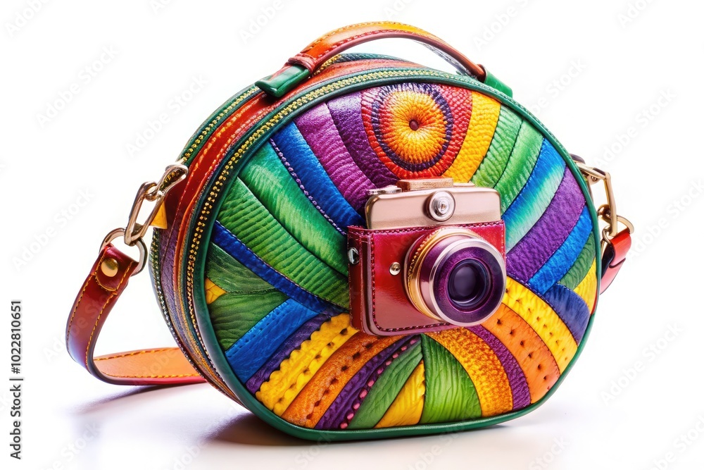 Obraz premium Stylish Round Purse on White Background Perfect for Fashion Accessories and Modern Handbags Collection