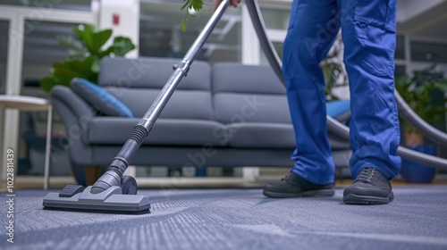 Close-up of a Person Vacuuming Carpet