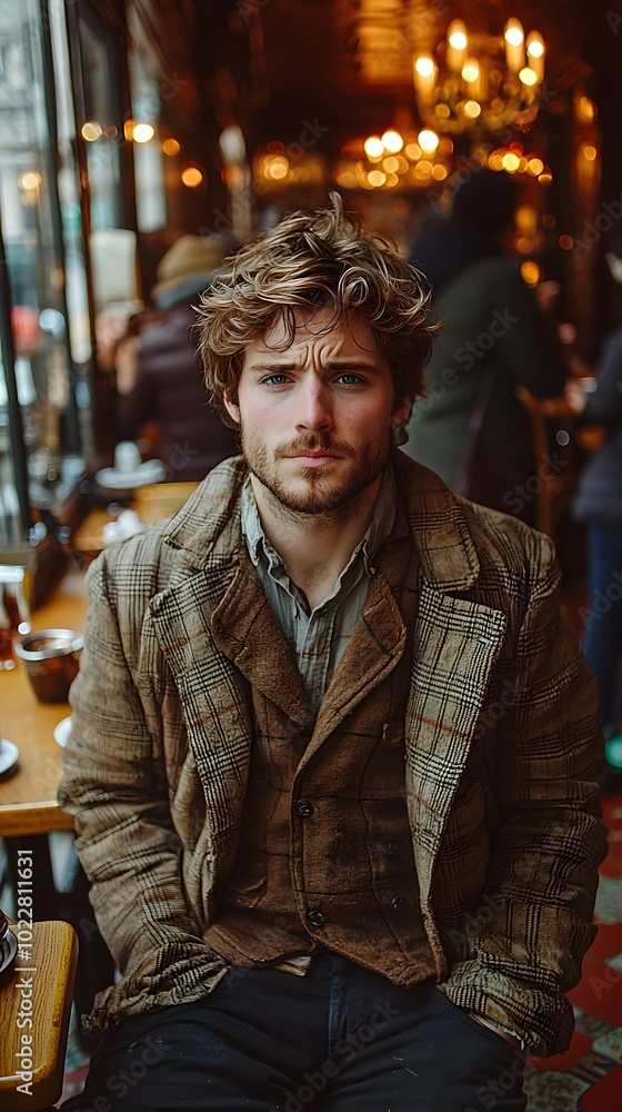 Man Sitting Alone in a Busy Cafe Man Sitting Alone in a Busy Cafe