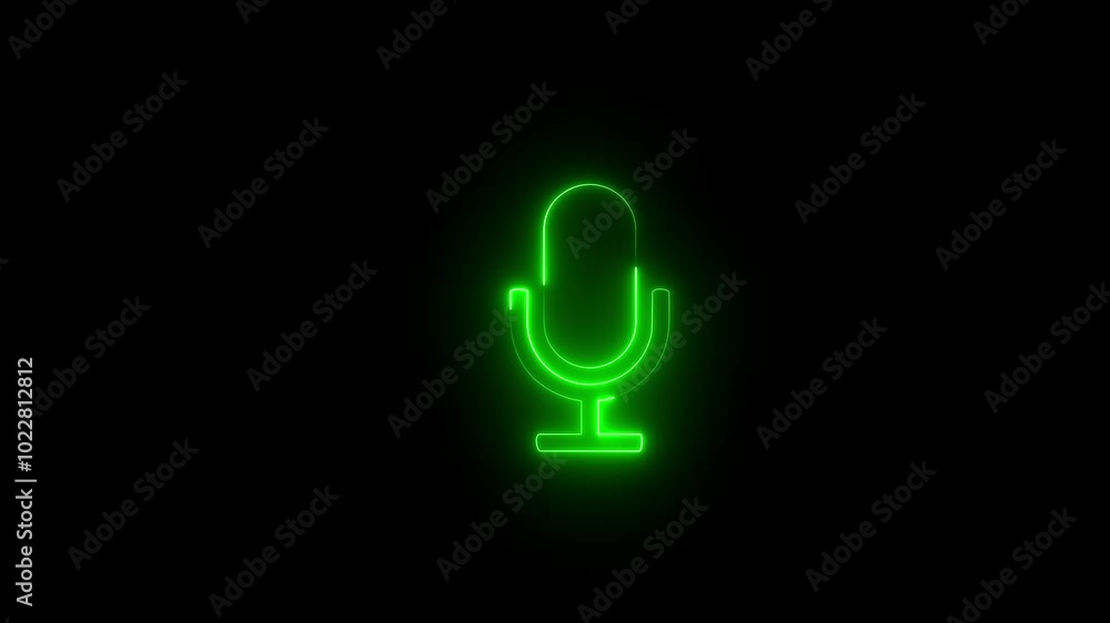 Neon microphone sign, Audio podcast, live voice interview. Voice recording podcast mic microphone icon animation on black background. Neon microphone sign, Audio podcast, live voice interview. Voice recording podcast mic microphone icon animation on black background.