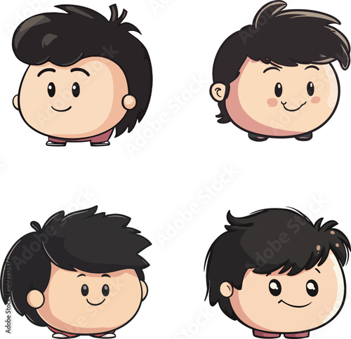 Cute Cartoon Characters with Black Hair