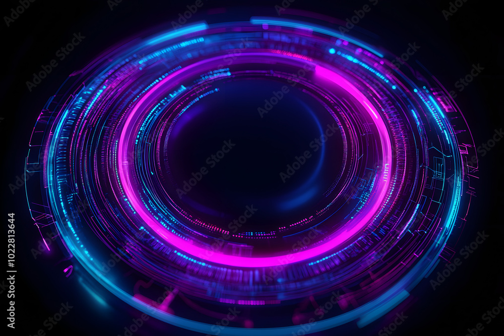 Obraz premium Creative digital tech circle on dark background. Big data and technology concept. 3D Rendering.
