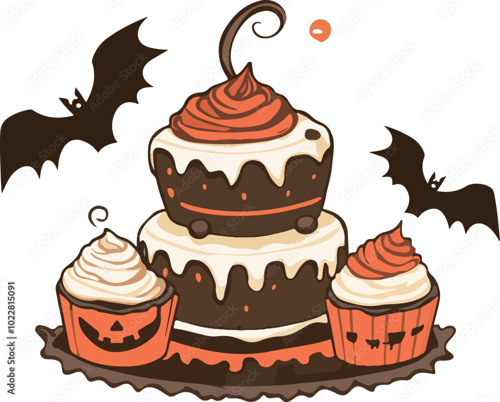 Halloween-Themed Cake Illustration Halloween-Themed Cake Illustration