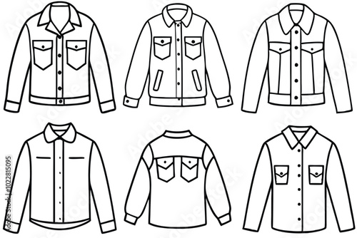 Set of denim jacket line art illustration