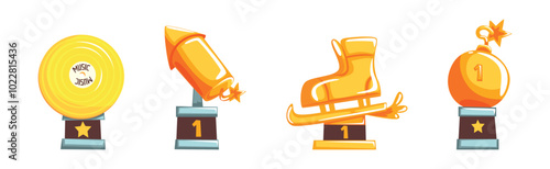 Golden Cup and Goblet Award with Shaped Prize Vector Set