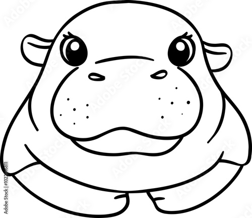 Adorable baby Pygmy bouncy hippo face doodle outline coloring image