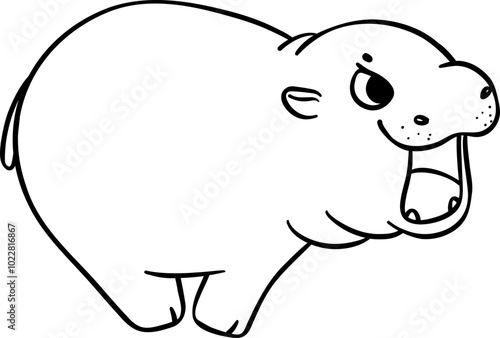 Baby Grumpy Pygmy bouncy hippo running doodle outline coloring image