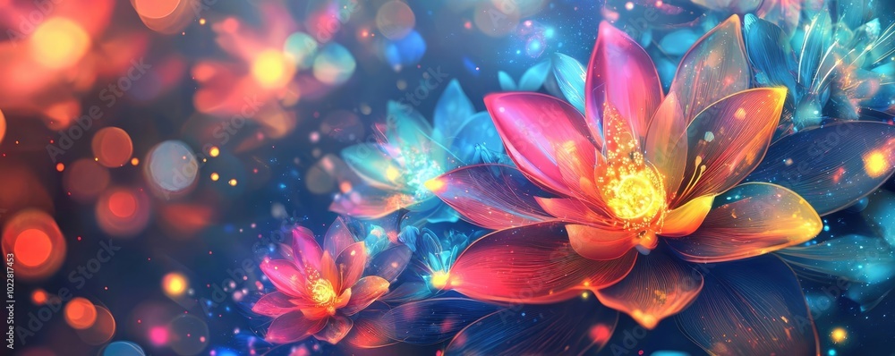 A vibrant and colorful lotus flower with glowing petals, perfect for adding beauty and brightness to any design. A vibrant and colorful lotus flower with glowing petals, perfect for adding beauty and brightness to any design.