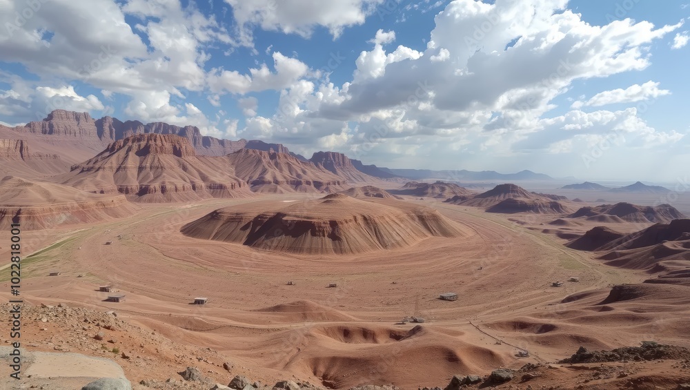 Fototapeta premium Panoramic View of a Desert Landscape with Red Rock Formations