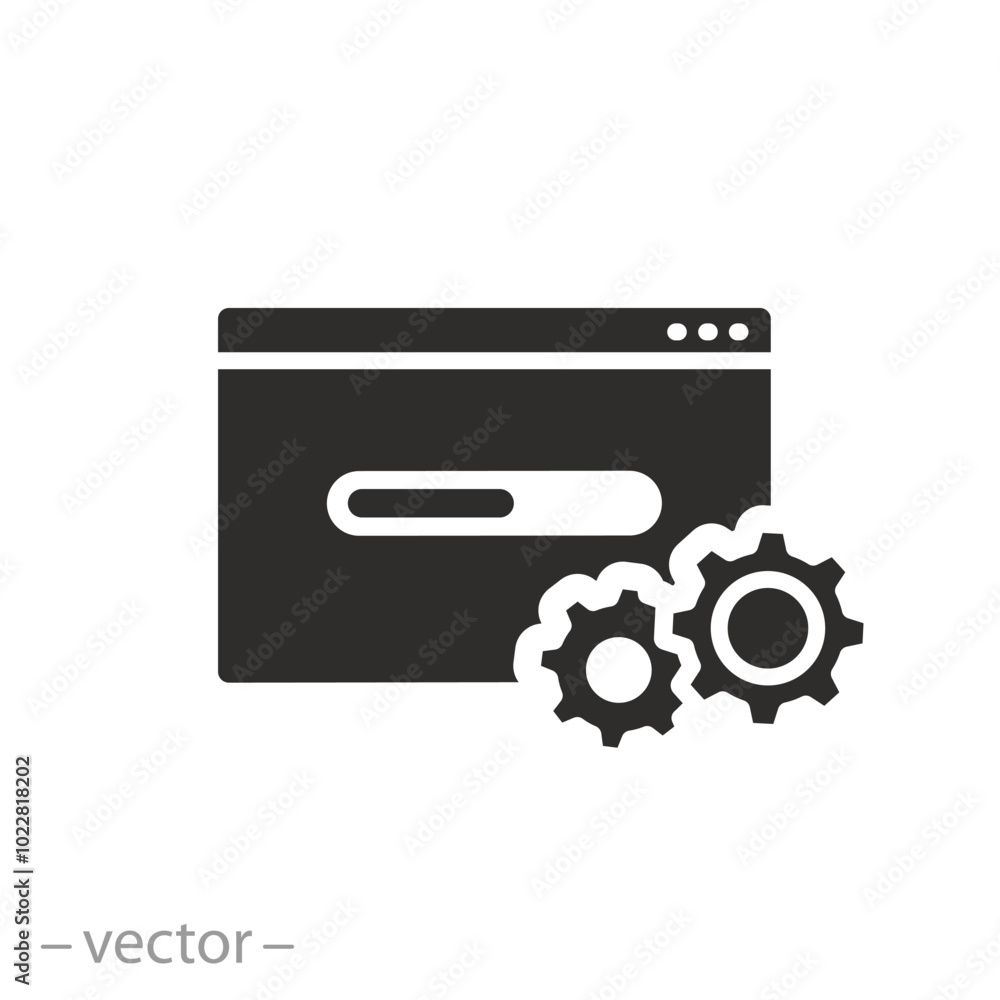 install web application, software icon, configure or update website, seo optimization, maintenance or develop system, flat vector illustration install web application, software icon, configure or update website, seo optimization, maintenance or develop system, flat vector illustration