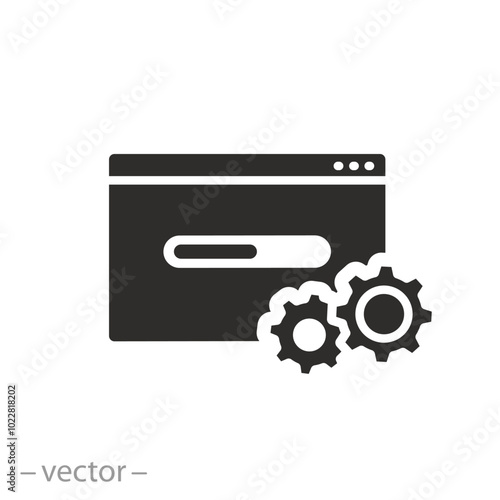 install web application, software icon, configure or update website, seo optimization, maintenance or develop system, flat vector illustration