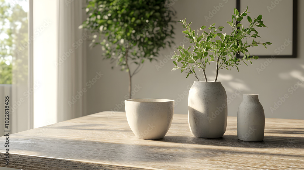 Minimalist Home Decor with Green Plants and White Vases Minimalist Home Decor with Green Plants and White Vases